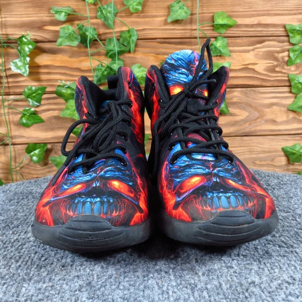 Unbranded Skull Fire Graphic Mens High Top Sneakers Size 41 Streetwear Red Blue